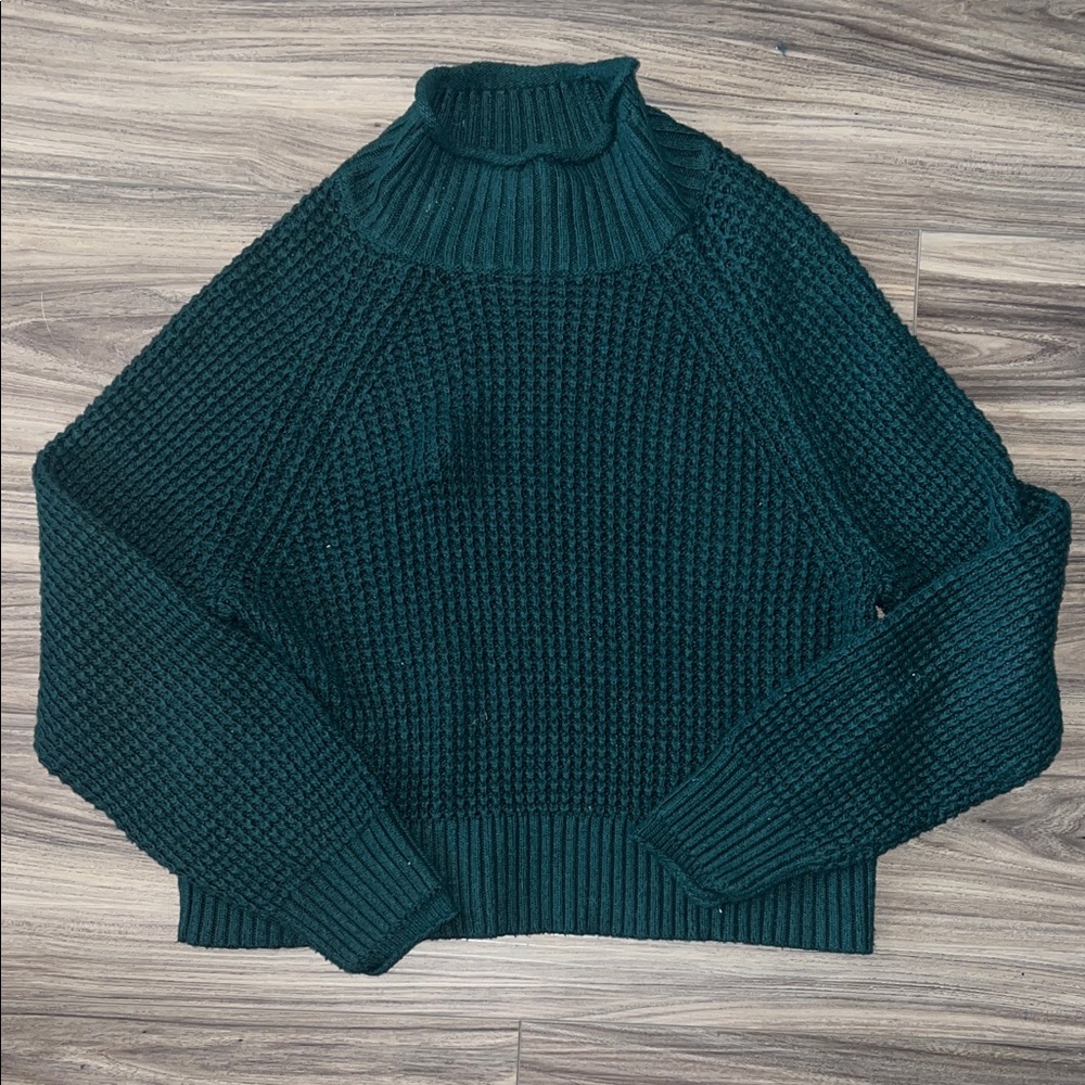 American Eagle Outfitters Green Chunky Ribbed Turtleneck Sweater